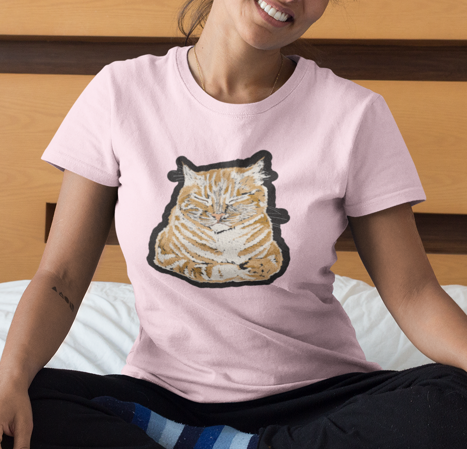 "Orange Sleepy Cat" from Jamie's Hand-Drawn Cat Collection Unisex Soft-style T-Shirt