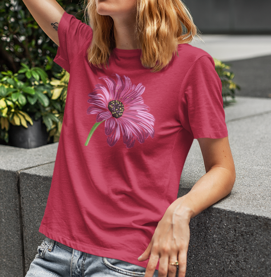 "Pink Cone-flower" from Jamie's Hand-Drawn Floral Collection Unisex Soft-style T-Shirt