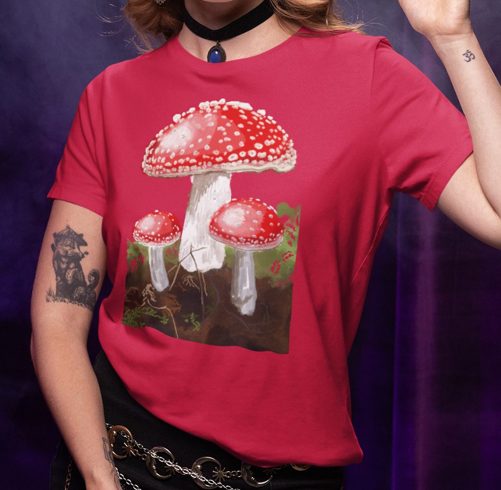 "Amanitas" from Jamie's Hand-Drawn Mushroom Collection Unisex Soft-style T-Shirt