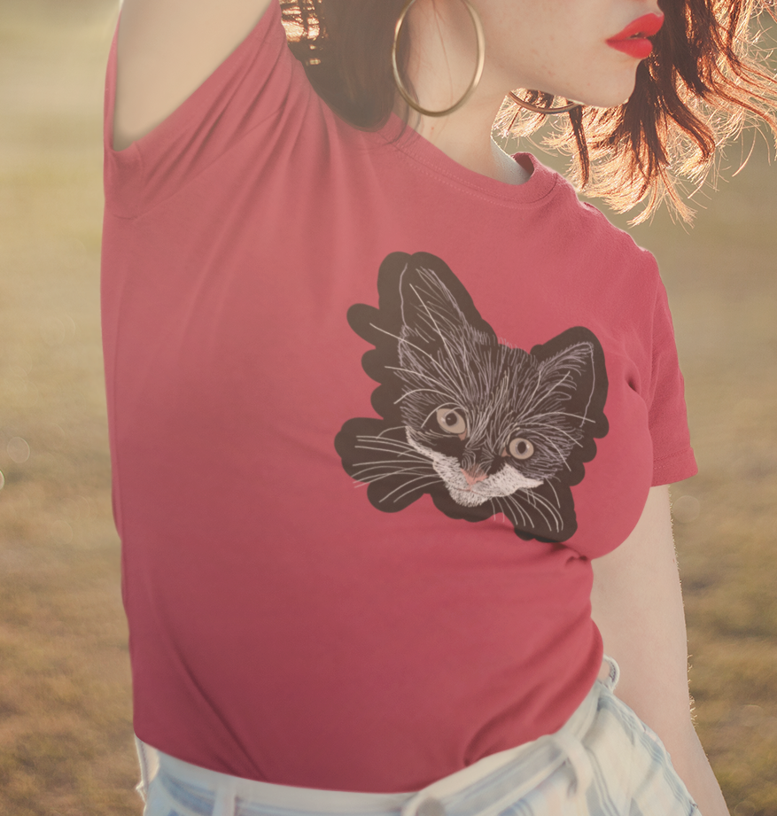 "Grey Eyed Kitty" from Jamie's Hand-Drawn Cat Collection Unisex Soft-style T-Shirt