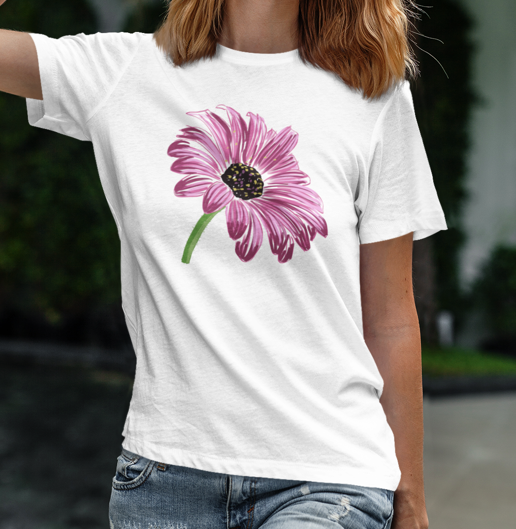"Pink Cone-flower" from Jamie's Hand-Drawn Floral Collection Unisex Soft-style T-Shirt