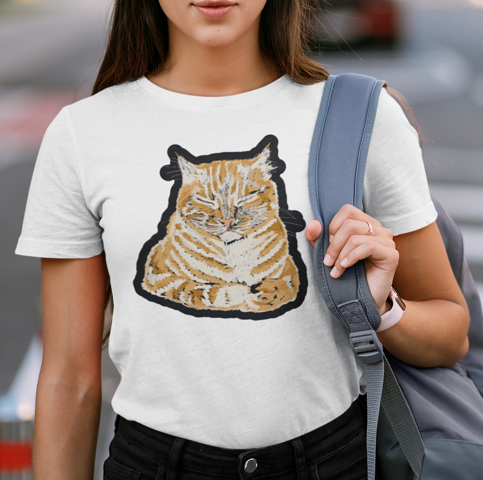 "Orange Sleepy Cat" from Jamie's Hand-Drawn Cat Collection Unisex Soft-style T-Shirt