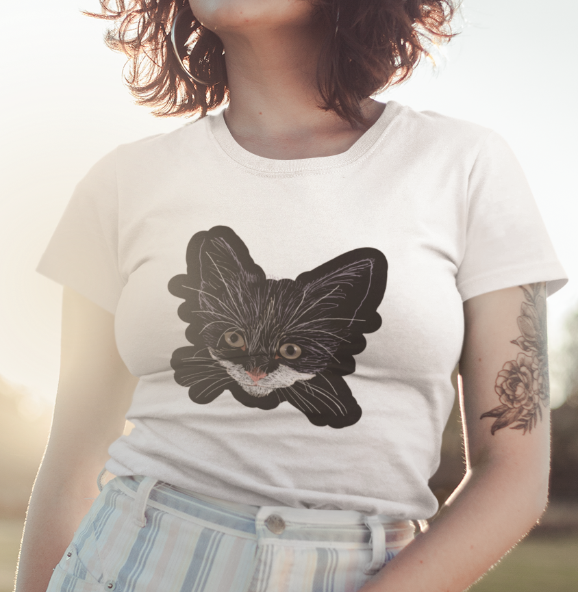 "Grey Eyed Kitty" from Jamie's Hand-Drawn Cat Collection Unisex Soft-style T-Shirt