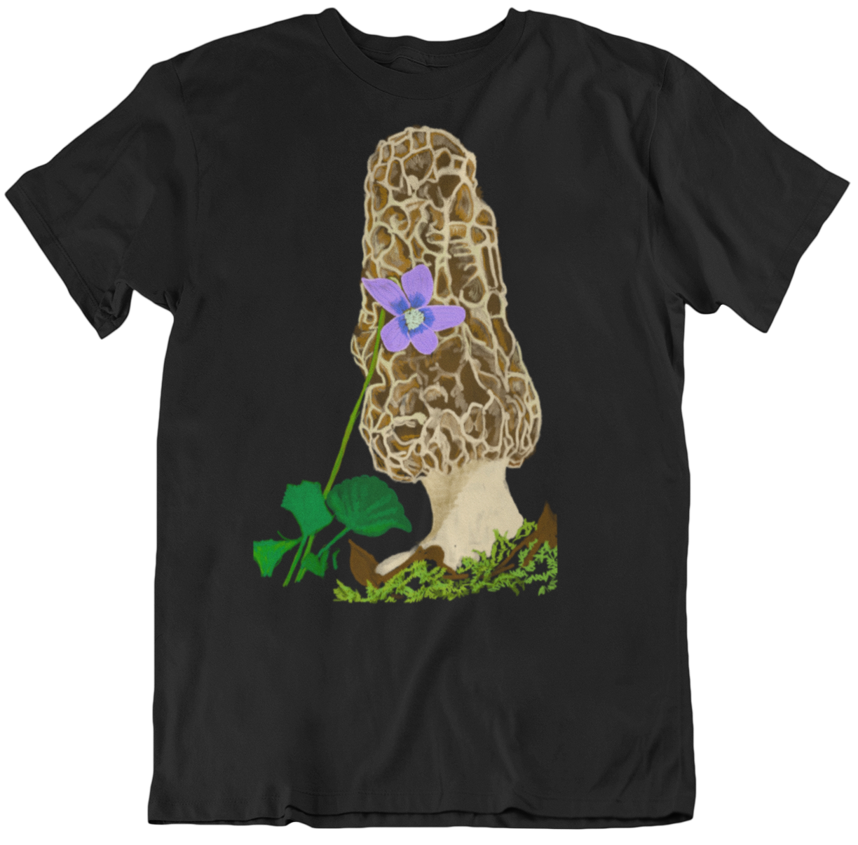 "Morel with Violet" from Jamie's Hand-Drawn Mushroom Collection Unisex Soft-style T-Shirt