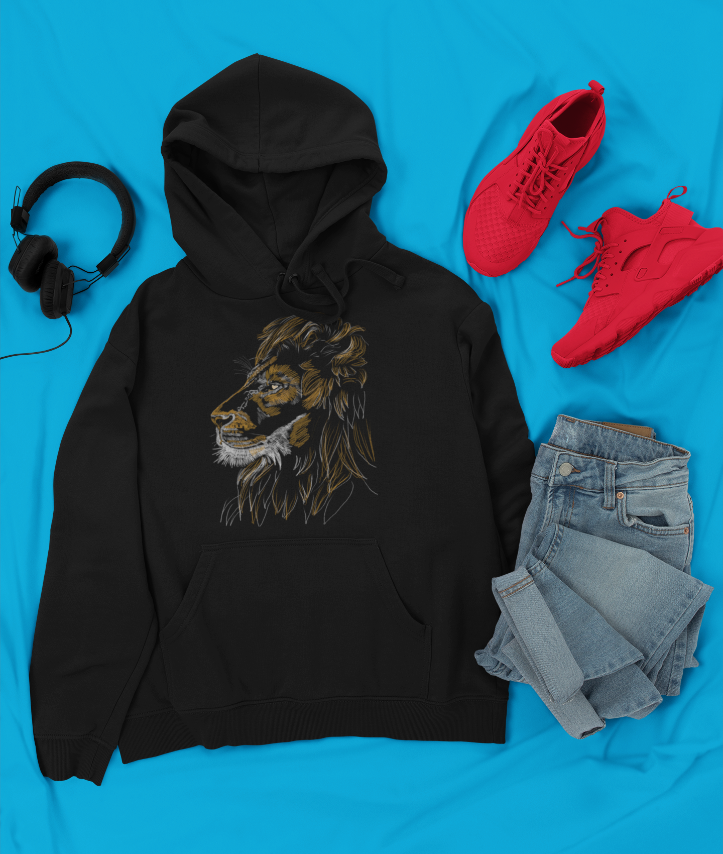 "Golden Lion" from Jamie's Hand-Drawn Cat Collection Unisex Hoodie